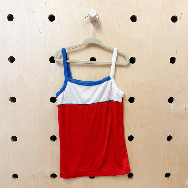 Vintage 1970s Red Blue & White Tank / 7yr