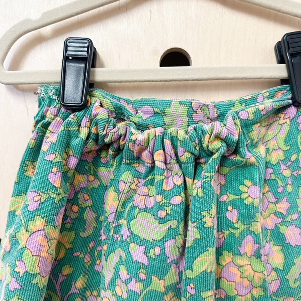 Vintage 1960s Green Floral Corduroy Skort / 10-12yr