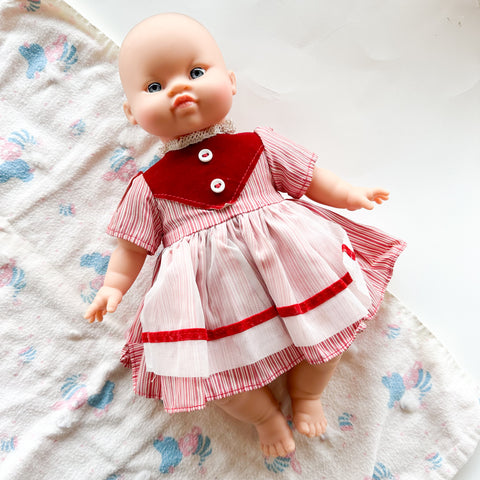 Vintage 1960s Red Striped Doll Dress (fits Minikane Soft-Bodied doll)