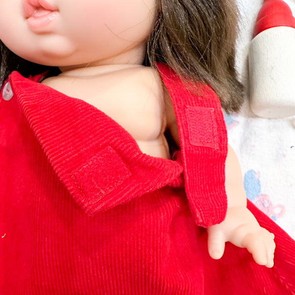 Vintage 1980s Doll Red Overall Dress (fits Minikane Gordis doll)
