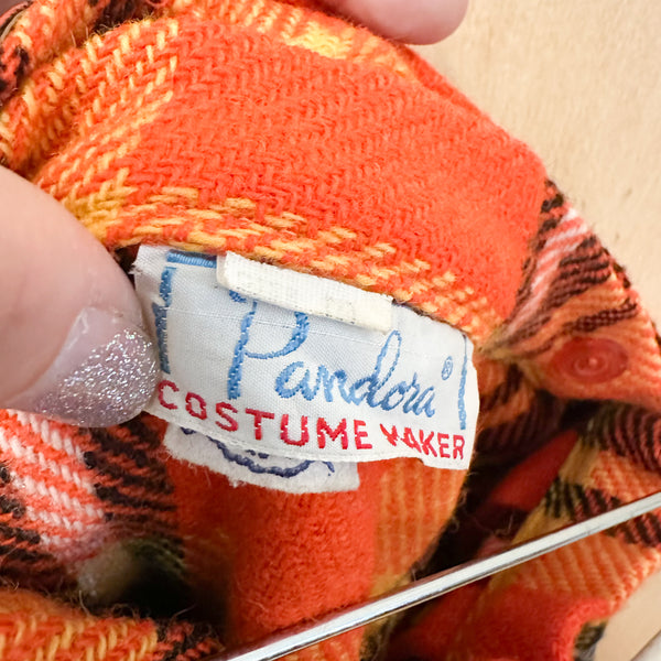 Vintage 1960s Orange Plaid Tweed Wrap Skirt / 8-10 (as is)