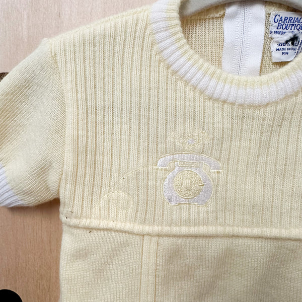 Vintage 1970s Yellow Telephone Knit Romper / 9-12M