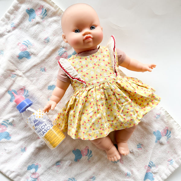 Vintage 1940s Yellow Strawberry Doll Dress (fits Minikane Soft Bodied doll)