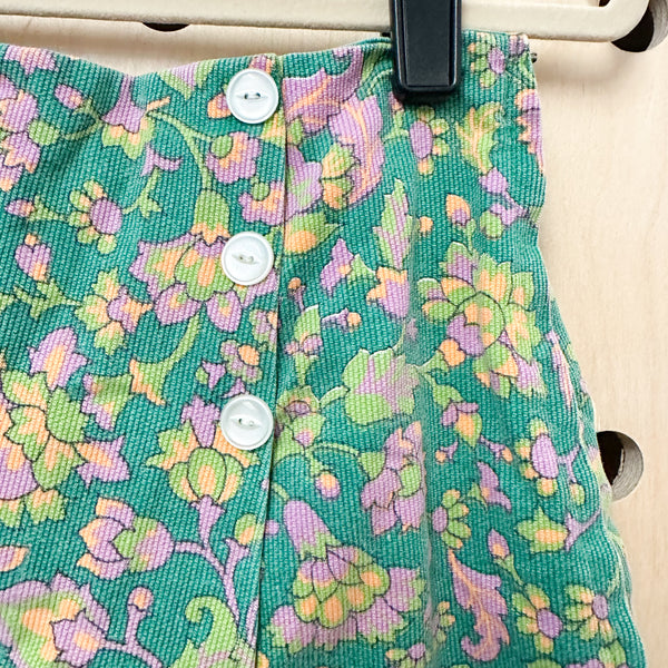 Vintage 1960s Green Floral Corduroy Skort / 10-12yr