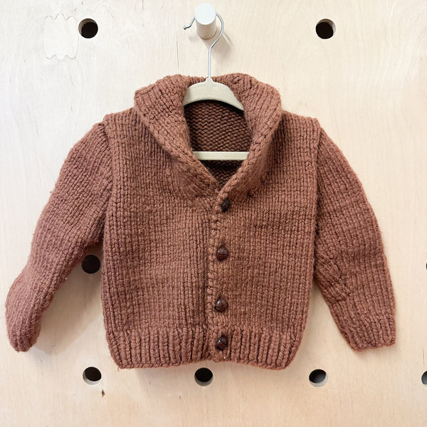 Vintage 1970s Brown Wool Cardigan / 18-24M