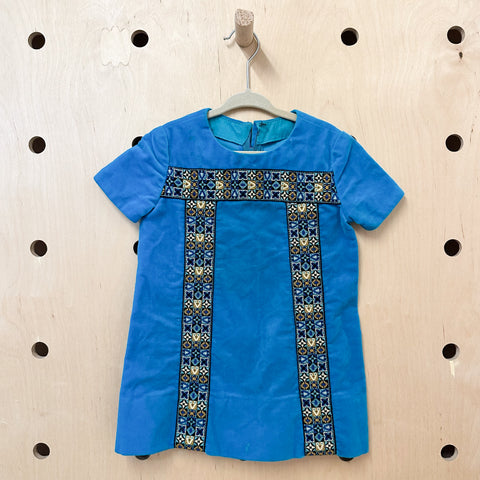 Vintage 1960s Blue Velvet Dress / 3-4T