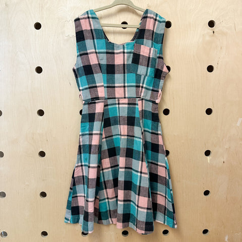 Vintage 1930-40s Pink and Teal Plaid Dress / 6-7yr