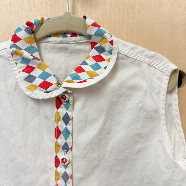 Vintage 1950s Harlequin Blouse / 6-7yr