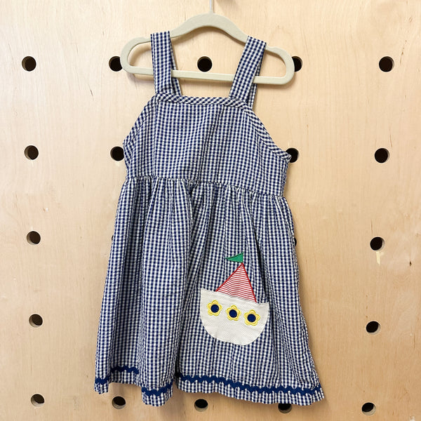 Vintage 1980s Gingham Boat Dress / 6yr