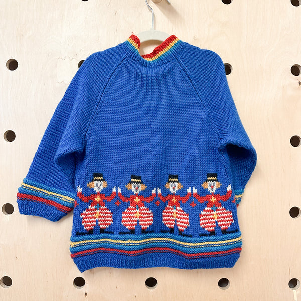 Vintage Hand Knit Wool Clown Sweater / 5T