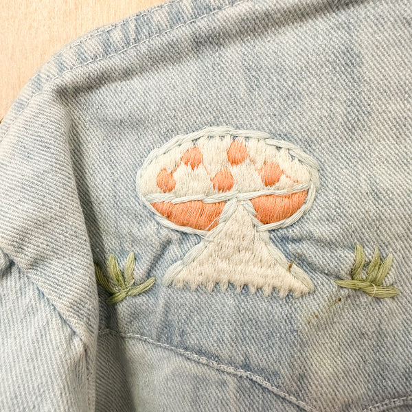 Vintage 1970s Embroidered Denim Shirt / Jacket // 6-7yr