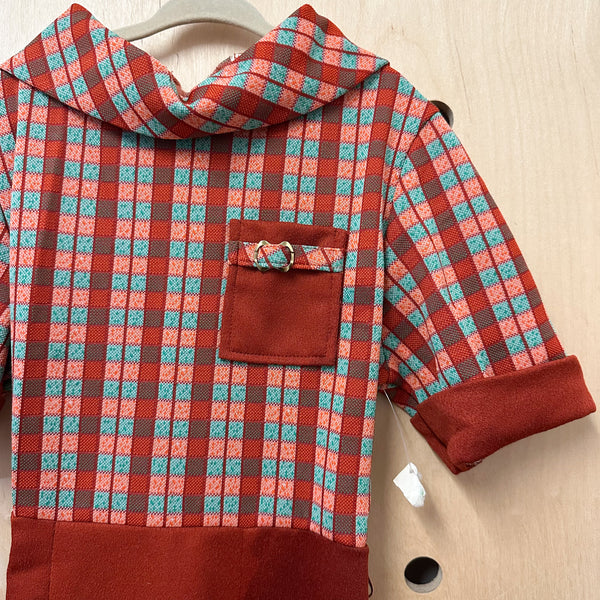 Vintage 1970s Brown Check Dress / 10yr