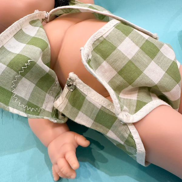 Vintage Doll Green Gingham set  / fits Minikane Gordis Doll