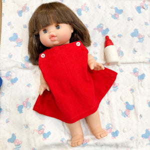 Vintage 1980s Doll Red Overall Dress (fits Minikane Gordis doll)
