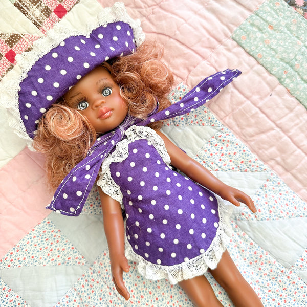 Vintage 1960s Purple Polka Dot Doll Dress set (fits Amigas doll)