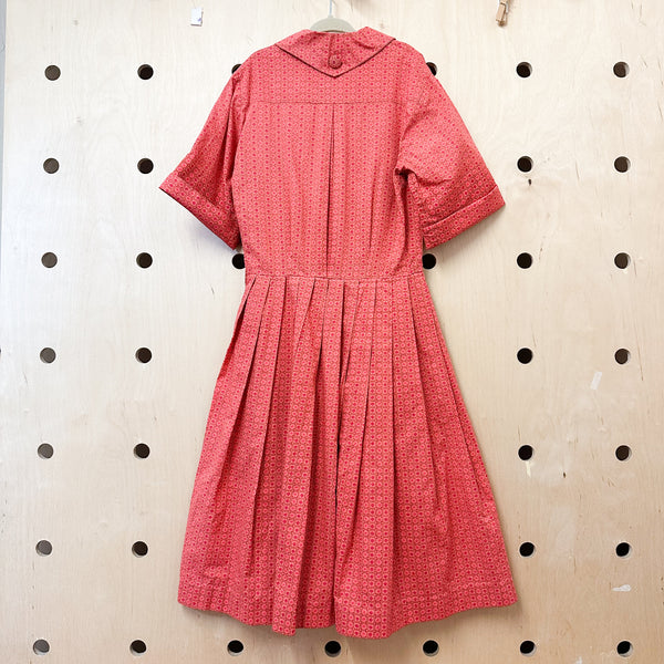 Vintage 1950s Red Checked Floral Dress / 10-12yr