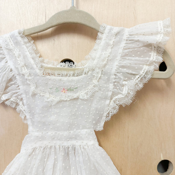 Vintage 1940s White Sheer Pinafore Dress / 6-12M