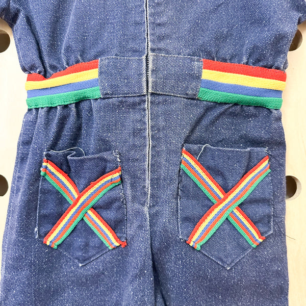 Vintage 1970s Denim & Rainbow Jumpsuit / 6yr