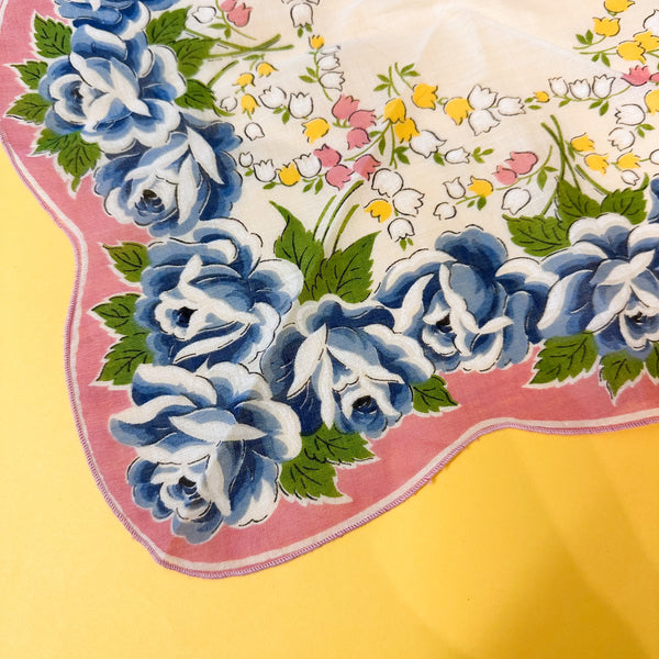 Vintage Hankie - Blue Rose