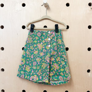 Vintage 1960s Green Floral Corduroy Skort / 10-12yr