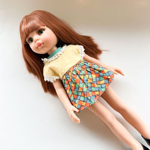 Vintage 1960s Diamond Pattered Doll Dress (fits Amigas doll)