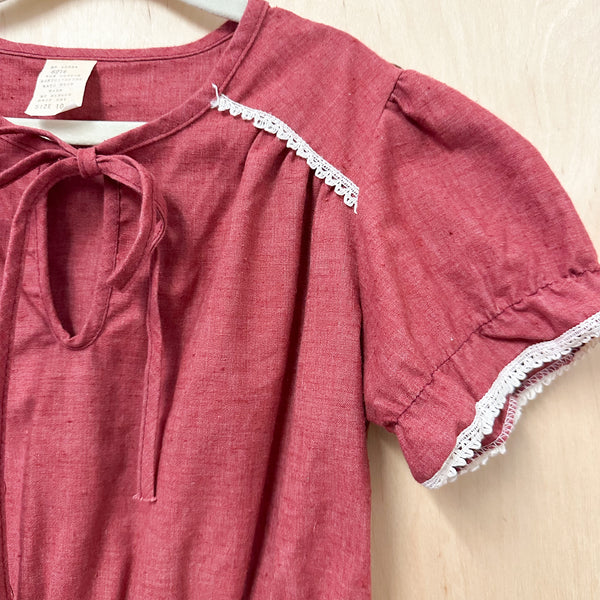 Vintage 1970s Maroon Dress / 9/10yr