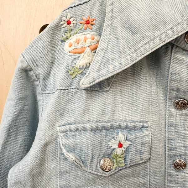 Vintage 1970s Embroidered Denim Shirt / Jacket // 6-7yr