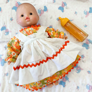 Vintage 1960s Orange Floral Doll Dress (fits Minikane Soft Bodied doll)