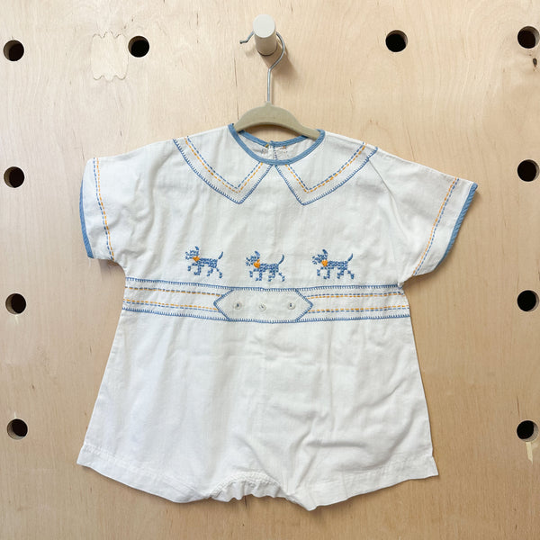 Vintage 1920-30s Cross Stiched Dog Romper / 2-3T