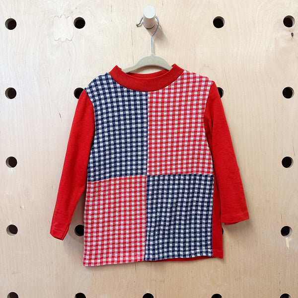 Vintage 1970s Gingham Knit Top / 5T