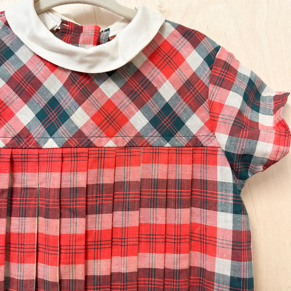 Vintage 1960s Red Plaid Dress / 4T