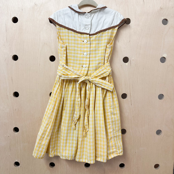 Vintage 1940s Yellow Gingham Cotton Dress / 4T