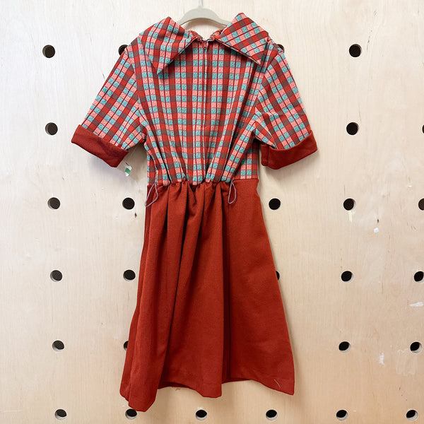Vintage 1970s Brown Check Dress / 10yr