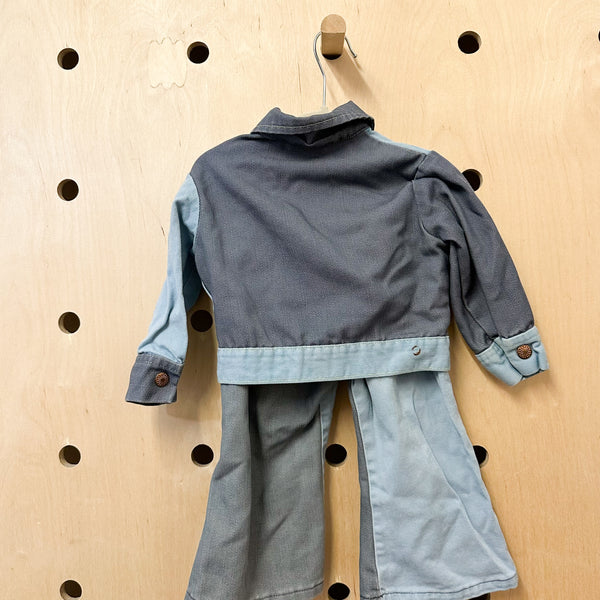 Vintage 1970s Faux Patchwork Denim Outfit / 18M