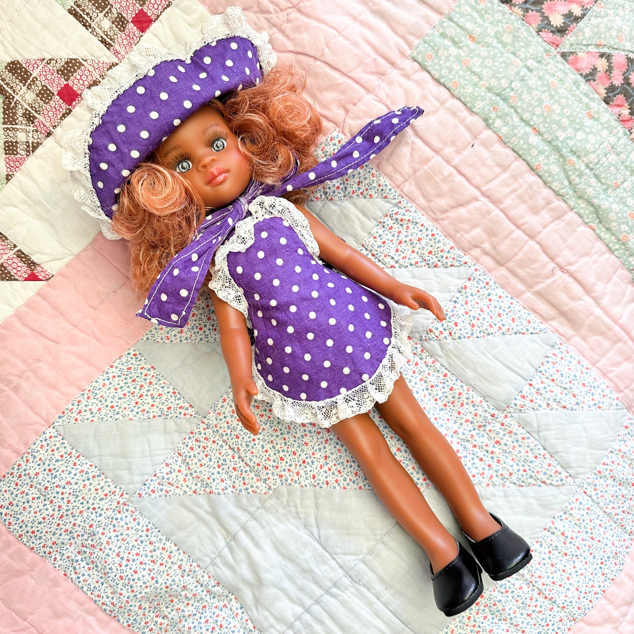 Vintage 1960s Purple Polka Dot Doll Dress set (fits Amigas doll)