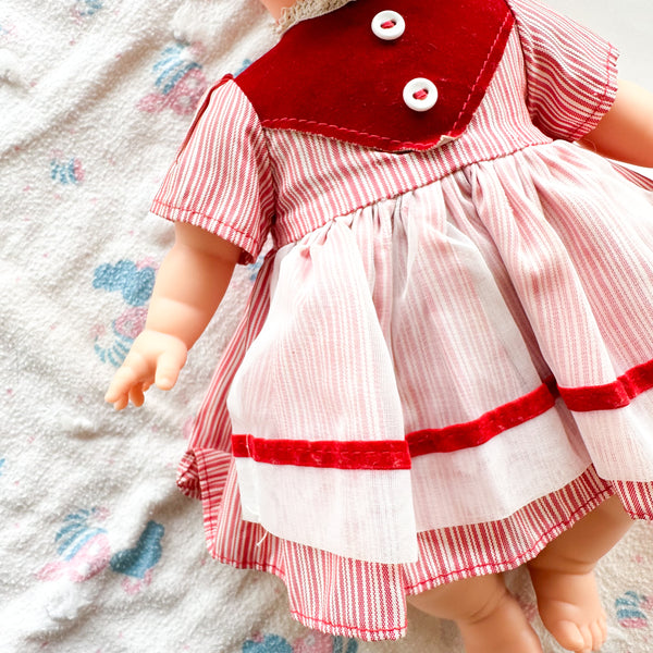 Vintage 1960s Red Striped Doll Dress (fits Minikane Soft-Bodied doll)