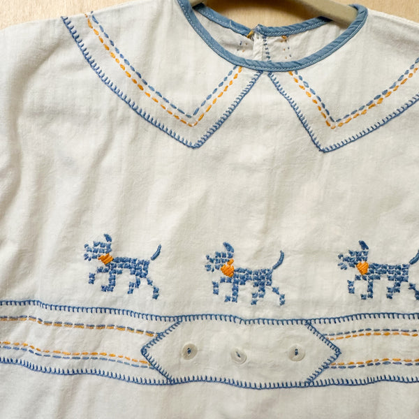 Vintage 1920-30s Cross Stiched Dog Romper / 2-3T