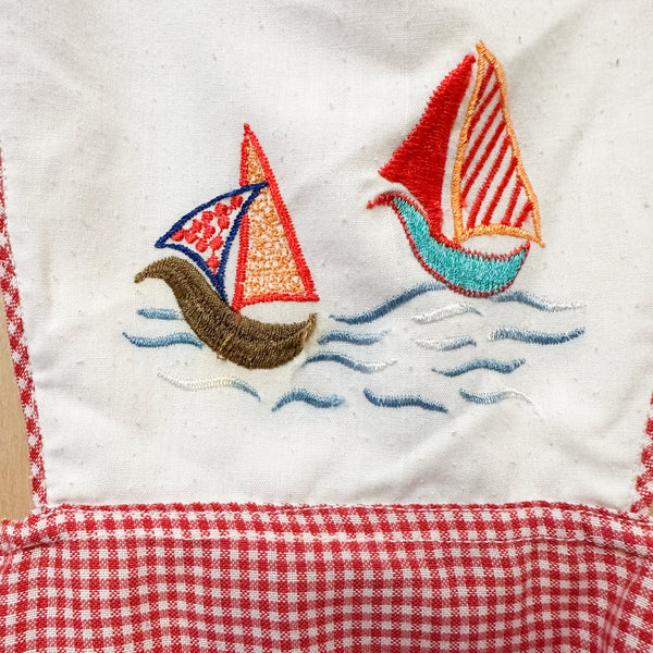 Vintage Sailboat Gingham Romper / 12M