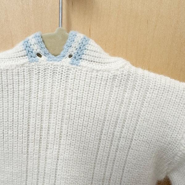 Vintage 1960s White Hooded Cardigan / 6-9M