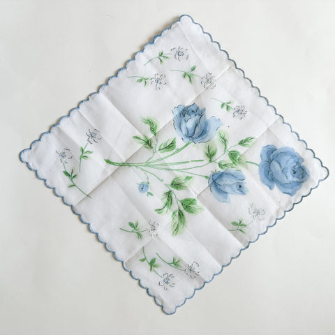 Vintage Hankie - Big Blue Rose