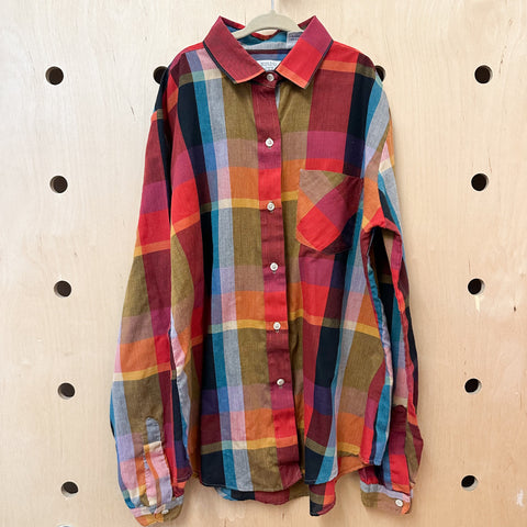 Vintage 1980s Rainbow Plaid Shirt / 12yr