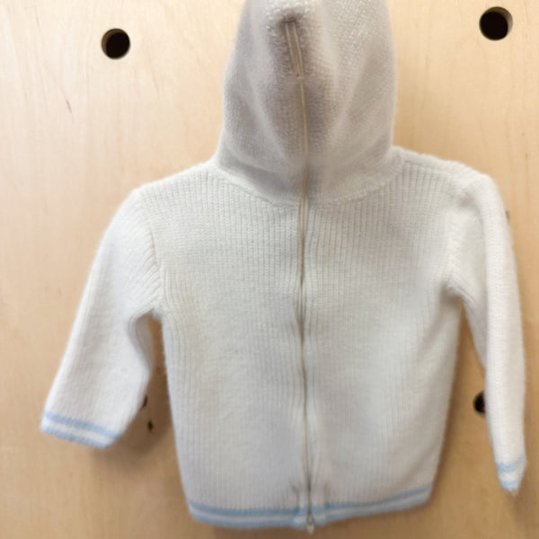 Vintage 1960s White Hooded Cardigan / 6-9M