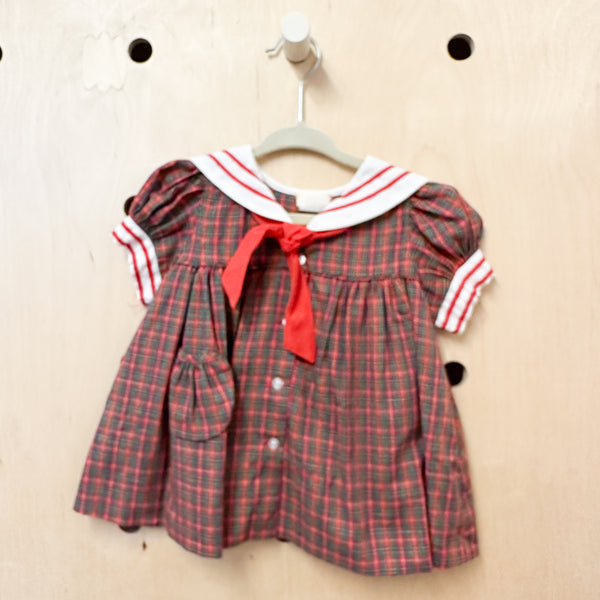 Vintage 1970s Red Sailor Dress / 12M