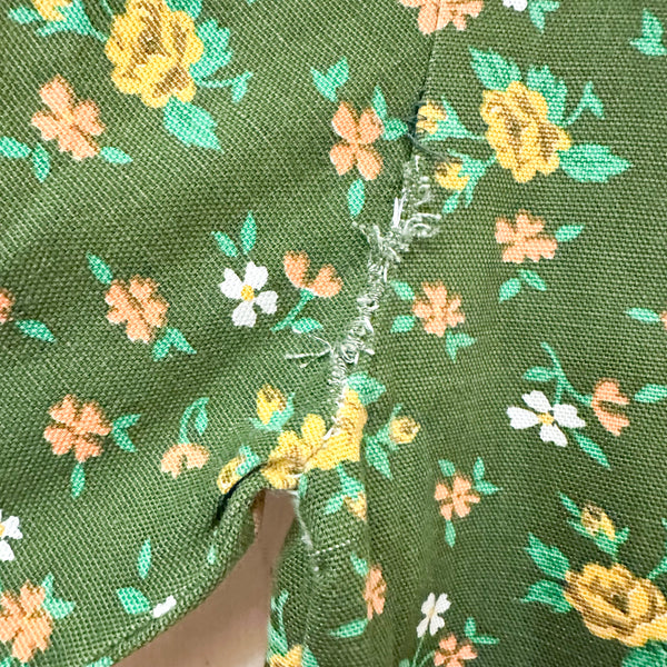 Vintage 1960s Forest Green Floral Dress / 12yr