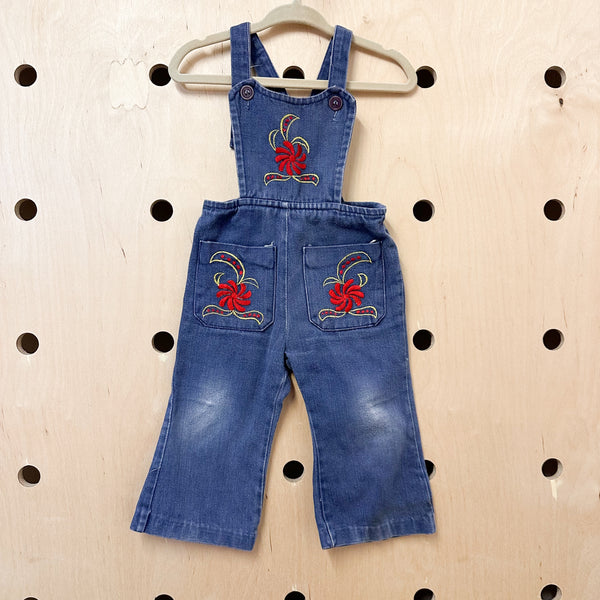 Vintage 1960s Embroidered Overalls / size 18-24M / 2T
