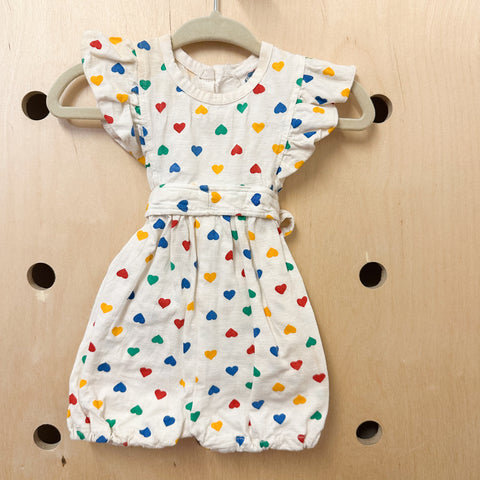 Vintage 1980s Heart Print Romper / 0-3M