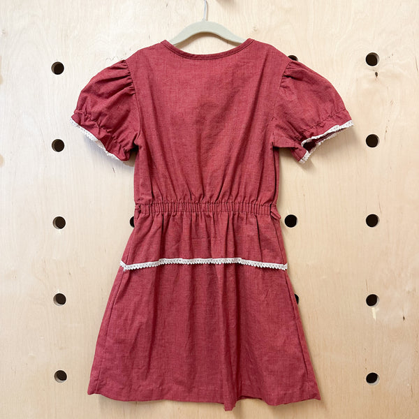 Vintage 1970s Maroon Dress / 9/10yr
