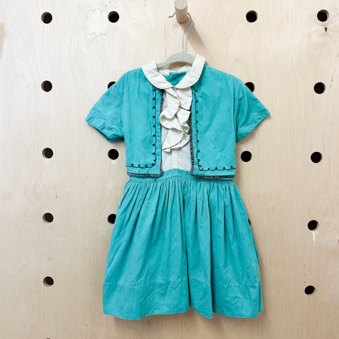 Vintage 1950s Teal Cotton Dress / 3-4T