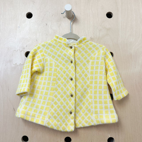 Vintage 1970s Yellow Check Cardigan / Coat // 6-12M