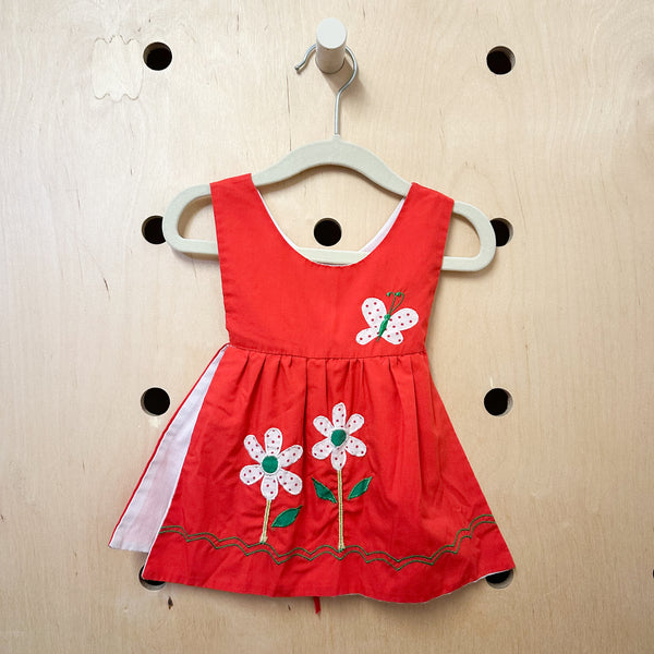 Vintage 1980s Red Butterfly Dress / 12-24M